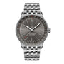The Breitling Navitimer Automatic 36 is a stainless steel wristwatch featuring a gray dial, metal bracelet, chronograph functions, and a date indicator.