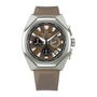 The Grand Seiko Hi-Beat 36000 Automatic Chronograph SLGC007 Evolution 9 features a brown patterned dial with three subdials, a date window, and a stylish brown rubber strap.